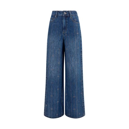 Crystal-Striped Lyocell Jeans — Blue