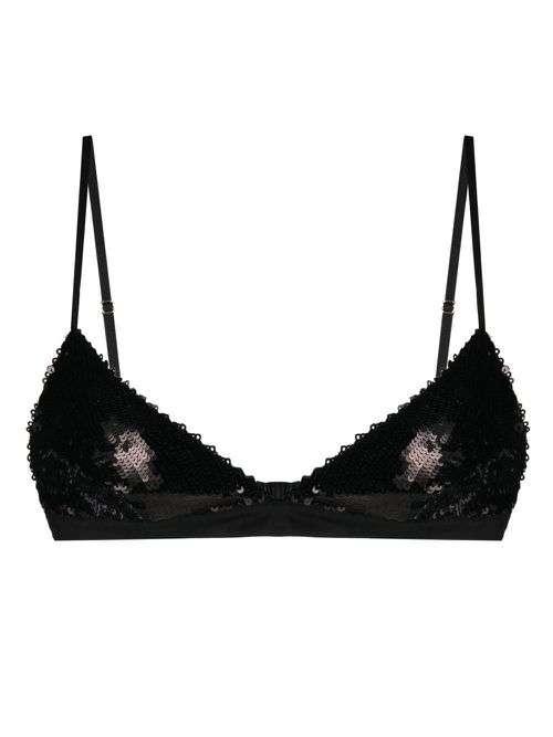 Sequin silk triangle bra - Black