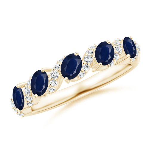 Angara 1.0 Carat Five Stone Oval Sapphire Swirl Ring with Diamonds in 14K Yellow Gold