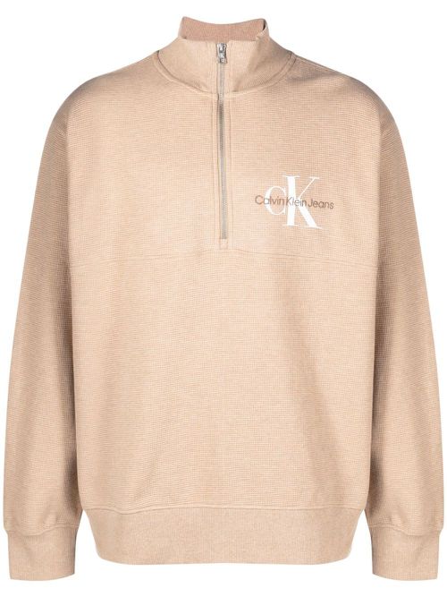 Monologo waffle high-neck sweatshirt - Neutrals