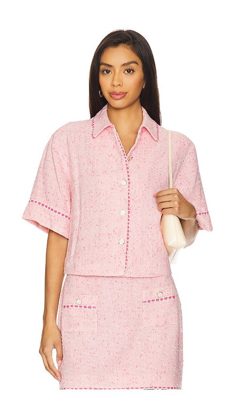SIMKHAI Khloe Short Sleeve Button Down in Pink. -  XS also in L