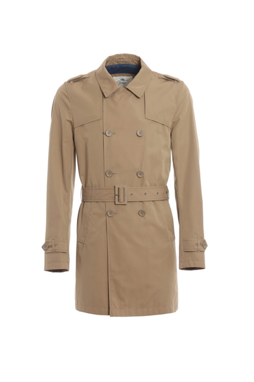 Double-Breasted Cotton Blend Trench Coat — Beige