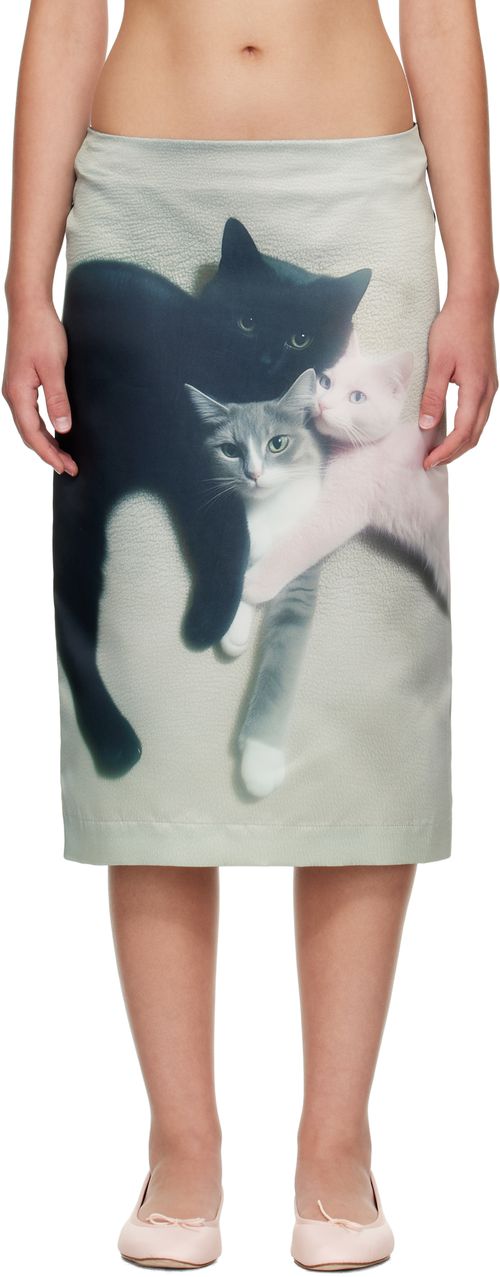 Gray & Black Kittens Midi Skirt