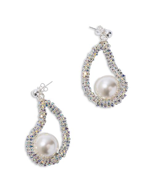 Pearl Octopuss. y Mini Oysters Crystal & Imitation Pearl Drop Earrings in Silver Plated
