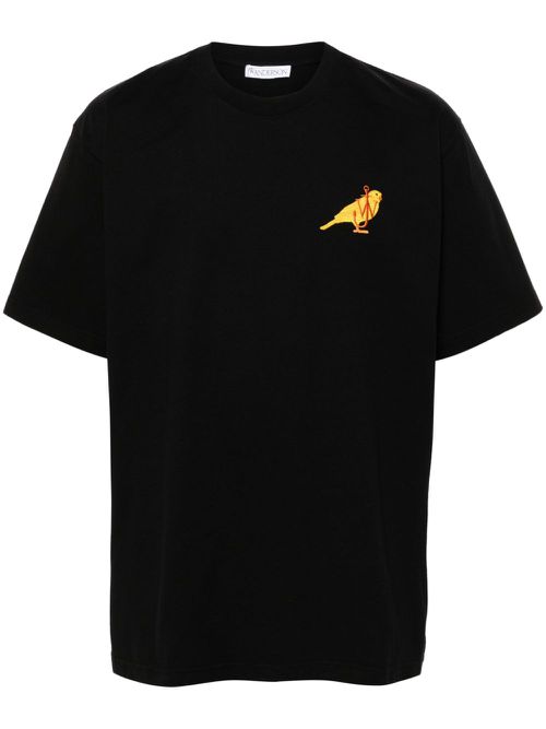 Bird-embroidered T-shirt - Black