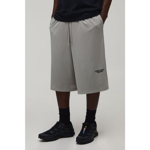 BoohooMAN Mens Printed Mesh Jersey Bermuda Jort - Light Grey - Mediu