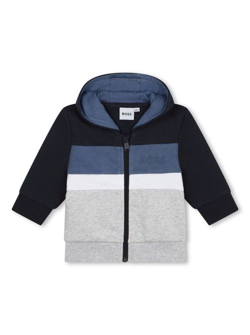 Striped hooded zipped cardigan - Blue