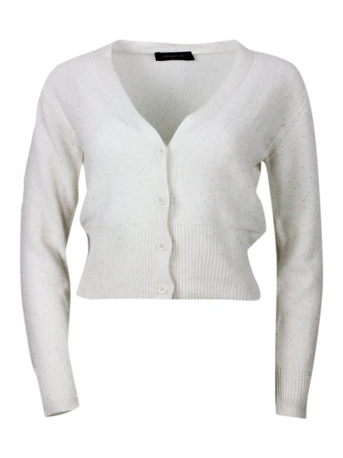Cardigan Sweater With Button Closure Embellished With Brilliant Applied Microsequins