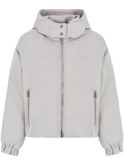 Corduroy hooded puffer jacket - Grey