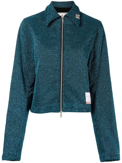 Logo-patch zip-up shirt jacket - Blue
