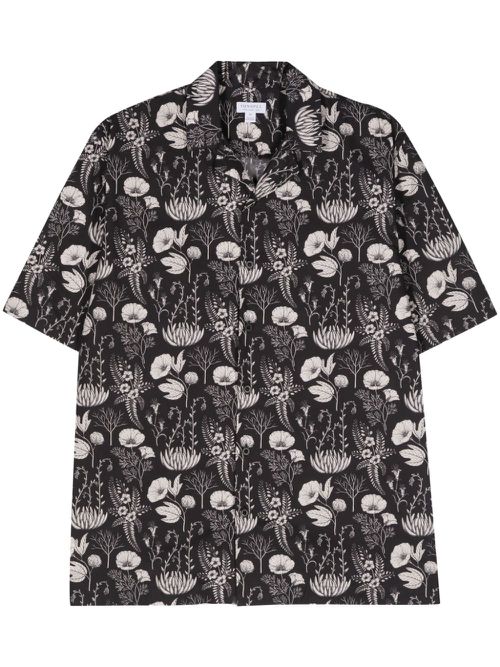 Floral-print cotton shirt - Black