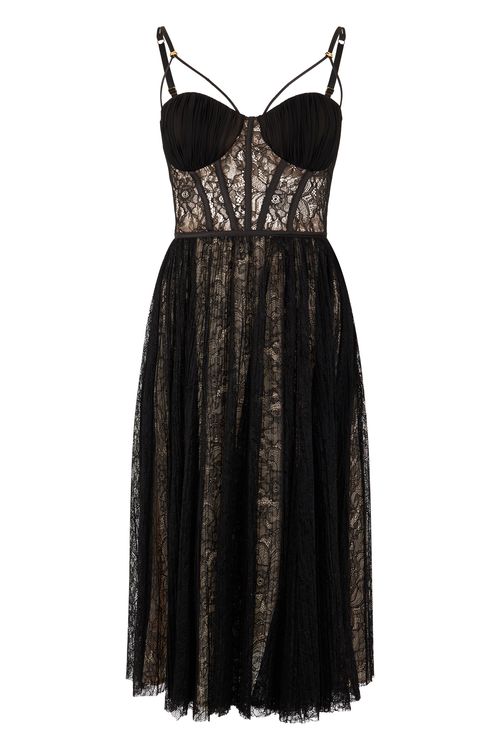 Lace Long Dress with Molded Cups and Flowy Skirt