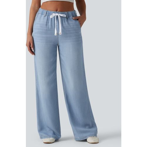Halara Halara Flex™ Mid Rise Drawstring Lyocell Washed Casual Jeans with Pockets - Blue Jasper Denim - XLpetite