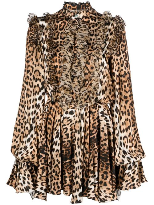 Ruffled-detail leopard-print dress - Neutrals