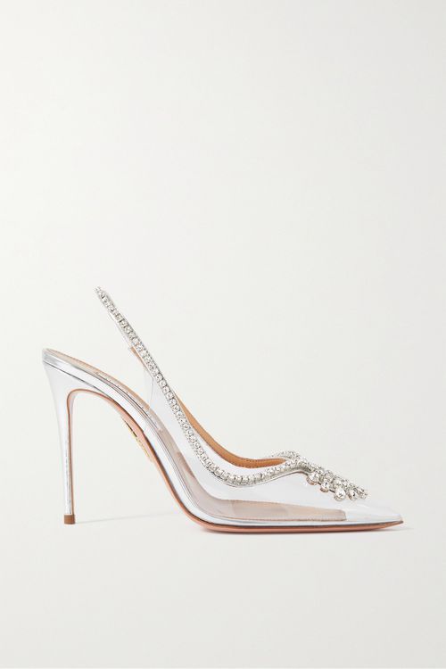 Seduction 105 Crystal-embellished Metallic Leather And Pvc Slingback Pumps - Silver