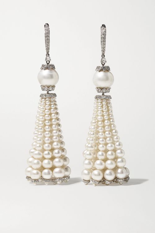 18-karat White Gold, Pearl And Diamond Earrings - One size