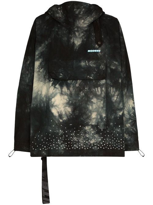 Tie-dyed crystal-embellished hooded jacket - Black