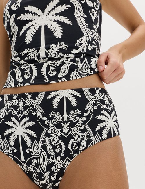 M&S Tummy Control High Waisted High Leg Bikini Bottoms - 24 - Black Mix, Black Mix