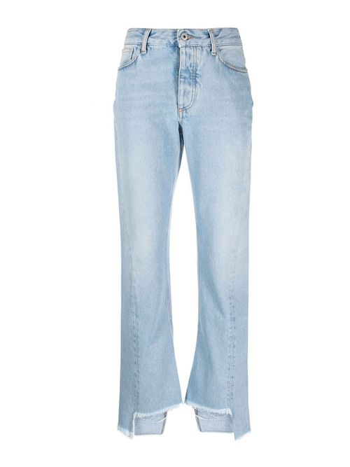 Frayed-edge straight-leg jeans with logo