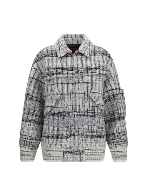 Oversized Check Wool-Blend Bomber Jacket — Gray