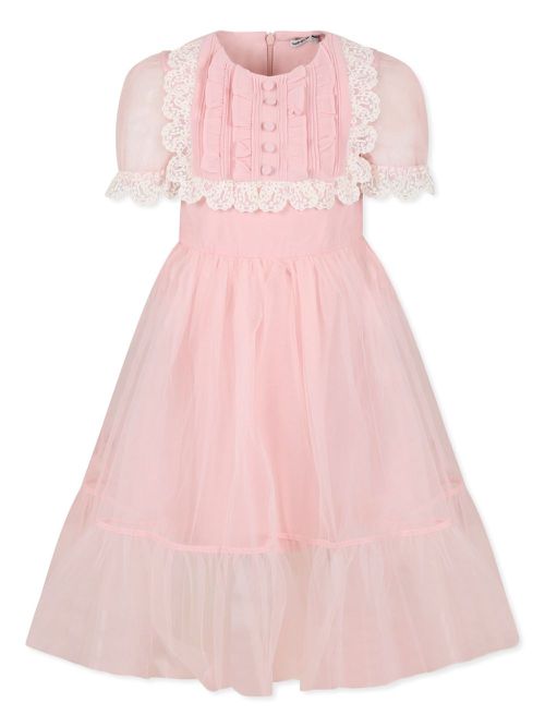 Lace-trim tulle dress - Pink