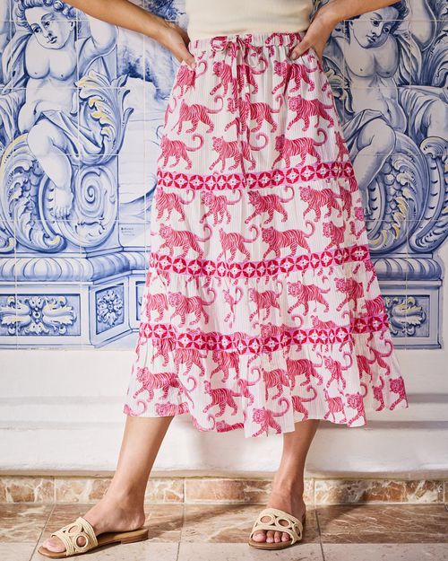 Organic Cotton Midi Skirt in Cat Walk | Women's XXS | Pink Spring