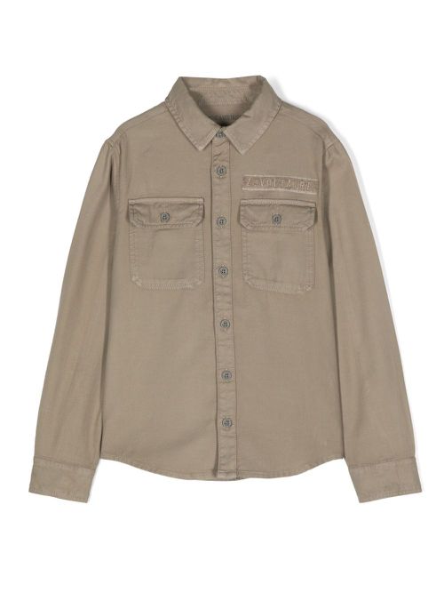 Logo-patch cotton shirt - Green