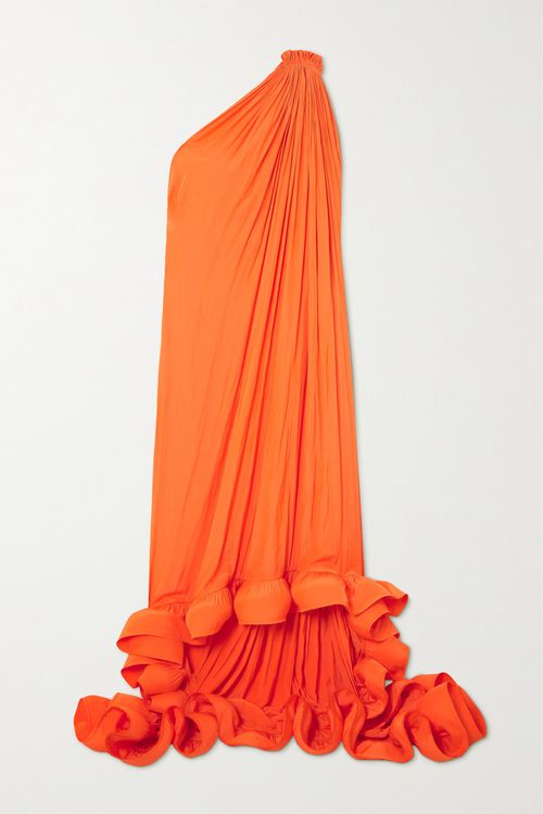 Lanvin | One-shoulder Ruffled Charmeuse Gown - Orange | Realry