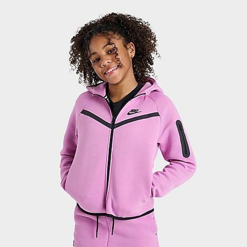 Kids Girls' Sportswear Tech Fleece Full-Zip Hoodie in Light Magenta/Black