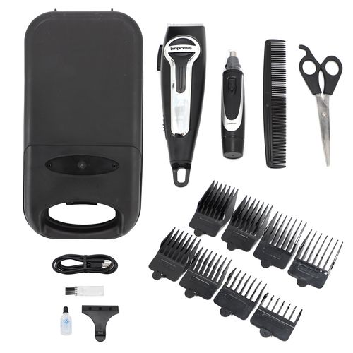 18 Piece Cordless Rechargeable Hair Cutting Kit and Nose Trimmer with Storage Case