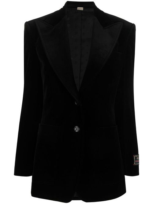 Single-breasted velvet blazer - Black