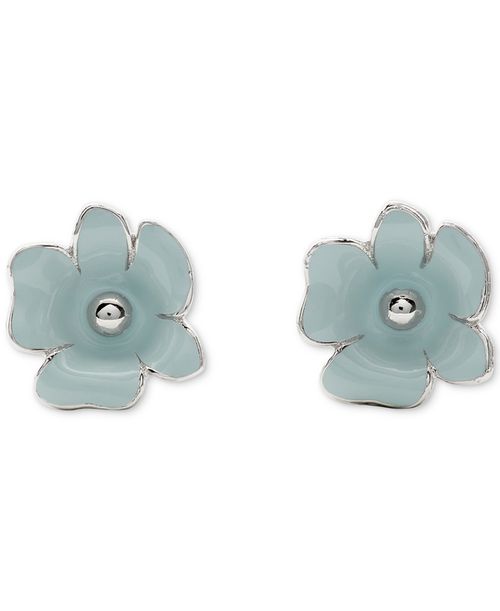 Cubic Zirconia Golden Bloom Flower Stud Earrings - Blue