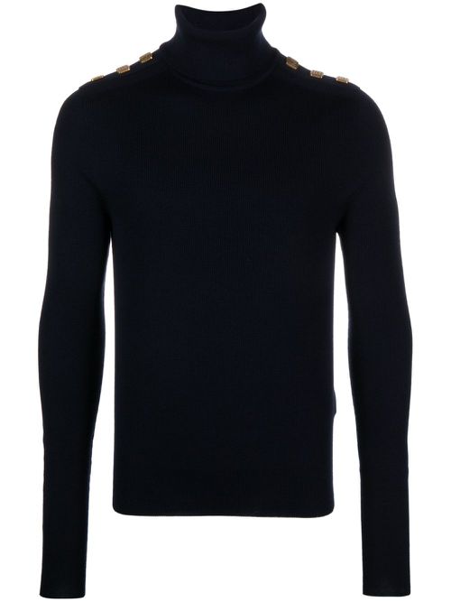 Button-details merino-wool jumper - Blue