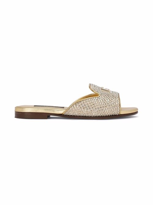 DG-logo rhinestone-embellished satin sandals - Gold