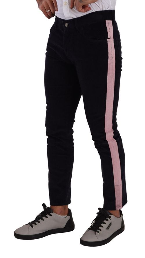 Side-Stripe Corduroy Jeans — Black