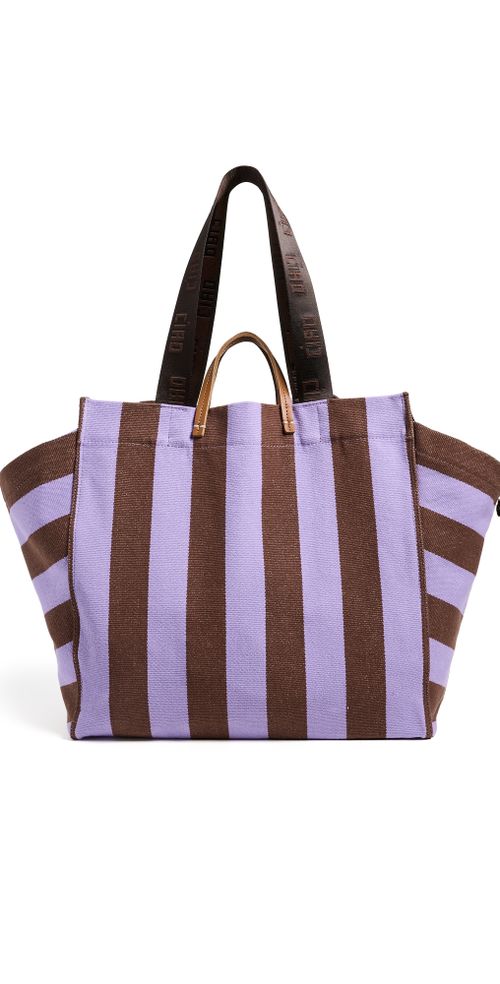 Canvas Stripe Beach Tote Bag Jacaranda/Hazelnut One Size