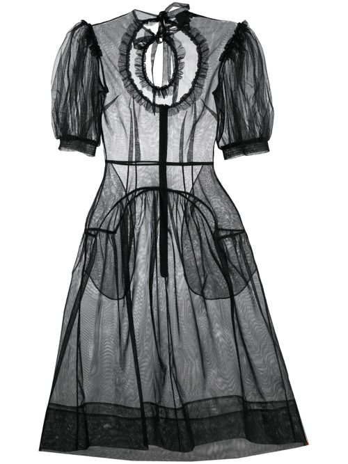 Semi-sheer puff-sleeve dress - Black