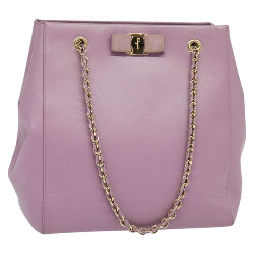 Salvatore Ferragamo Vara Bow Chain Leather Purple Leather Tote Bag Bag Pre-Owned