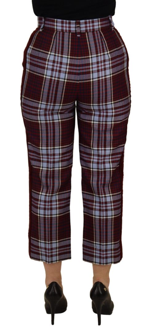 Plaid Wool Trousers — Burgundy
