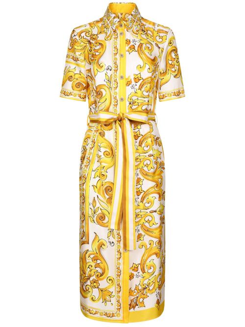 Majolica-print silk midi dress - Yellow