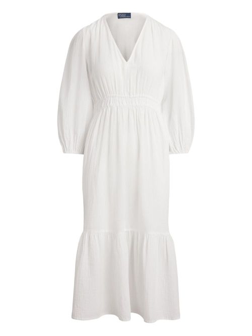 V-neck tiered dress - White