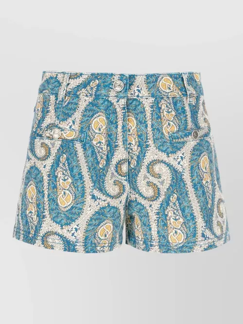 Etro - paisley denim shorts belt loops pocket