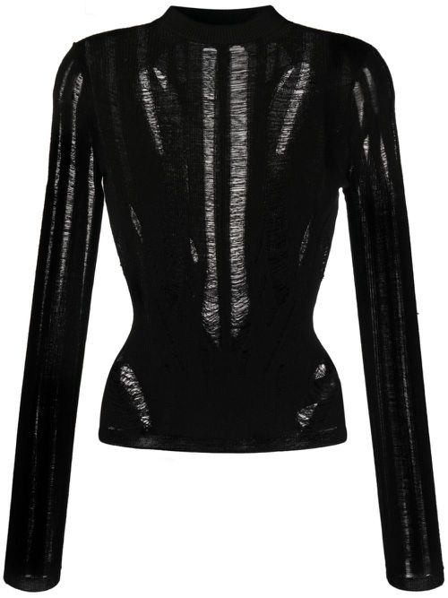 Ripped-detail knitted jumper - Black