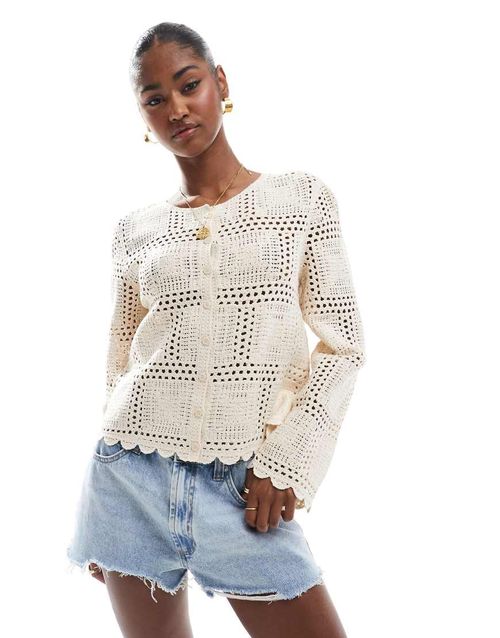 Crochet cardigan in cream-White