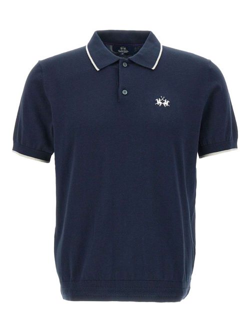 Logo-embroidered ribbed polo shirt - Blue