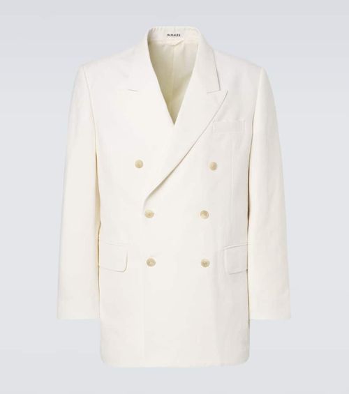 Double-breasted wool, cotton, and linen blazer