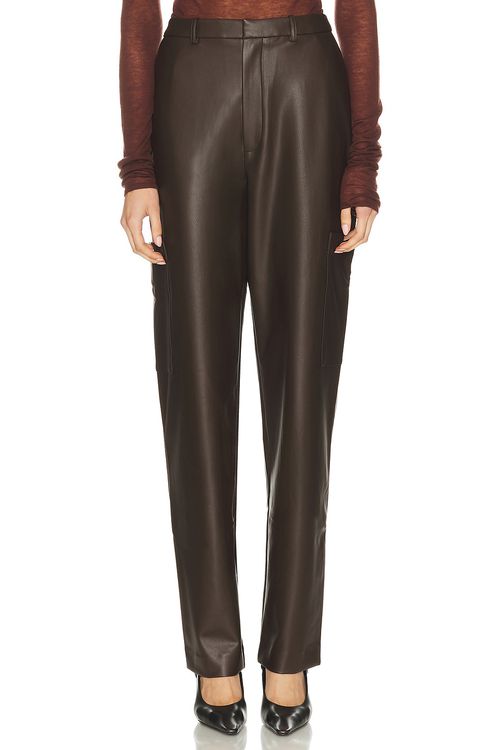 Lapointe Stretch Stretch Faux Leather Tapered Trouser in Dark Brown - Chocolate. 6 also