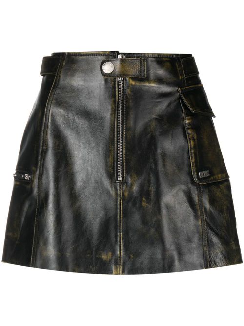 Biker leather cargo miniskirt - Black