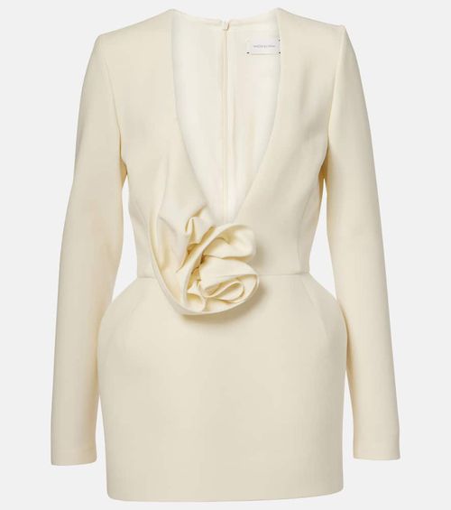Floral-appliqué wool-blend minidress