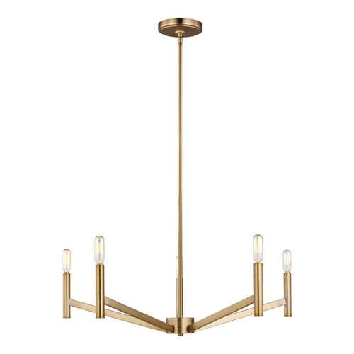 Satin Brass Five Light Chandelier from the Vector Collection
